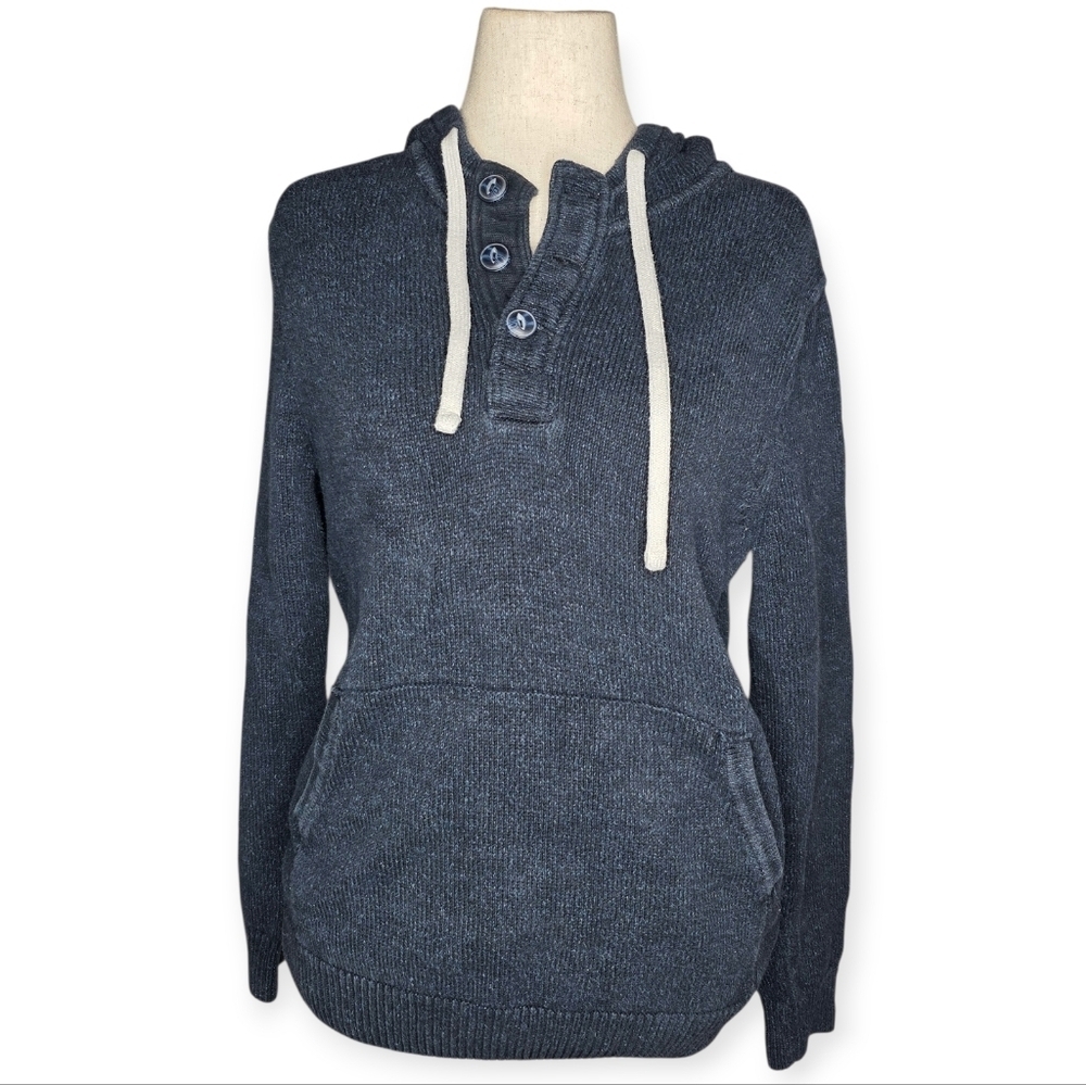 L.O.G.G. by H&M Navy Cotton Knit Hoodie Henley Pullover Sweater M